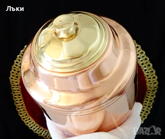 Медна делва,урна,меден съд с капак 2 литра. , снимка 3 - Антикварни и старинни предмети - 51387941