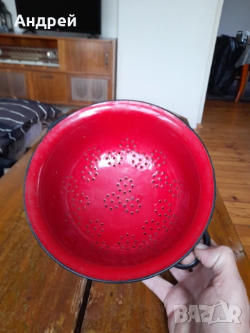 Стара емайлирана цедка,гевгир #20, снимка 4 - Други ценни предмети - 53380020