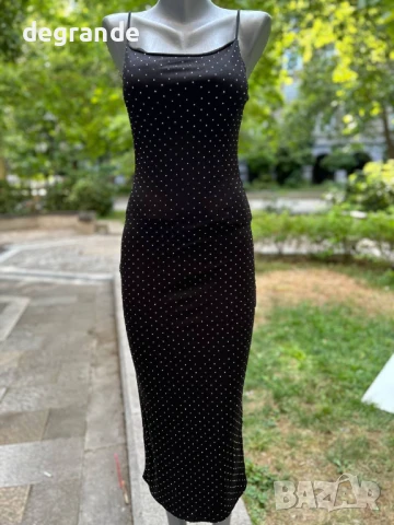 Слим рокли по тялото обсипани с камъни в Лилаво Зелено Черно, снимка 5 - Рокли - 51099453