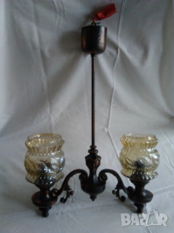 Продавам полилей двойка с медни орнаменти, снимка 4 - Полилеи - 53517693