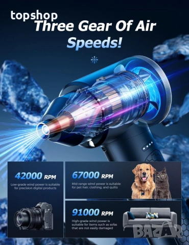 Мощен Електрически Спрей за Въздух (Air Duster) 100 000 RPM – 9000mAh Батерия / Акумулаторна Помпа, снимка 3 - Други инструменти - 53216767