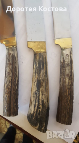 Красив стоманен нож с рог и месинг, снимка 4 - Антикварни и старинни предмети - 36198521