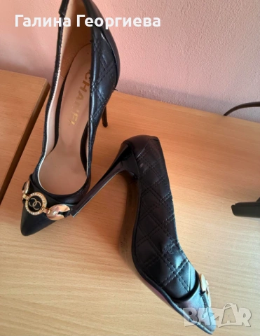 Шанел Chanel обувки ток черни 36 номер нови, снимка 2 - Дамски обувки на ток - 53451436