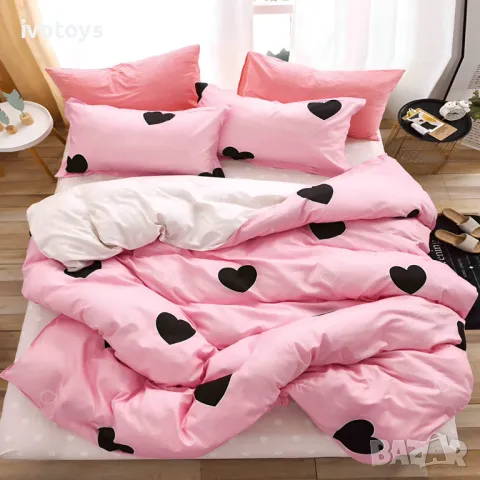 Двулицево спално бельо с ластик (размер за приста), 4 части - Модел WS17013, снимка 1