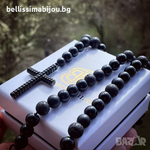 Мъжки Гердан/Колие/Синджир от Оникс и Вулканична Скала