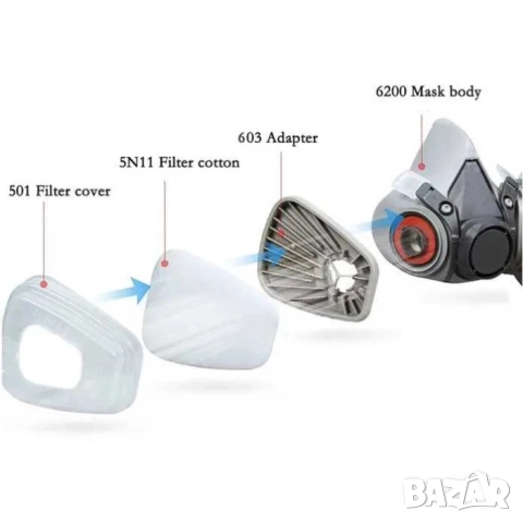 Предпазна работна маска с прахови филтри | Еквивалент на 3М 6200, снимка 2 - Други инструменти - 52100999