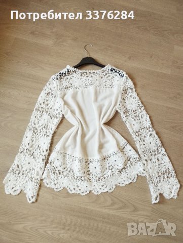 Дамска елегантна бяла блуза с дантелен ръкав , снимка 4 - Блузи с дълъг ръкав и пуловери - 39864030