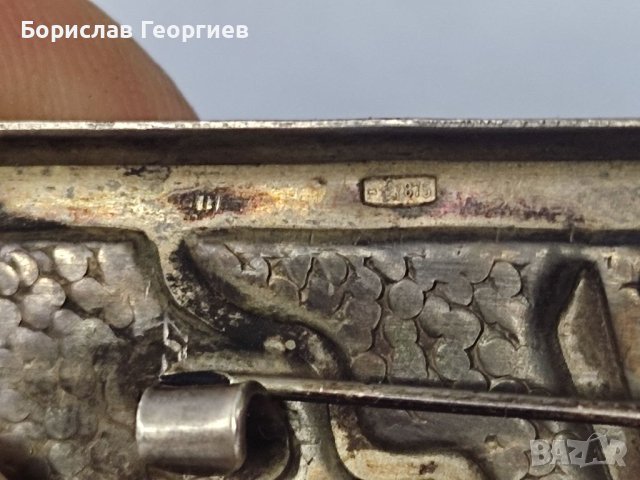 Стара руска Сребърна брошка с кехлибар , снимка 7 - Колиета, медальони, синджири - 41688831