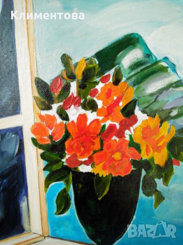 Натюрморт "Букет на прозорец", снимка 3 - Картини - 41409851