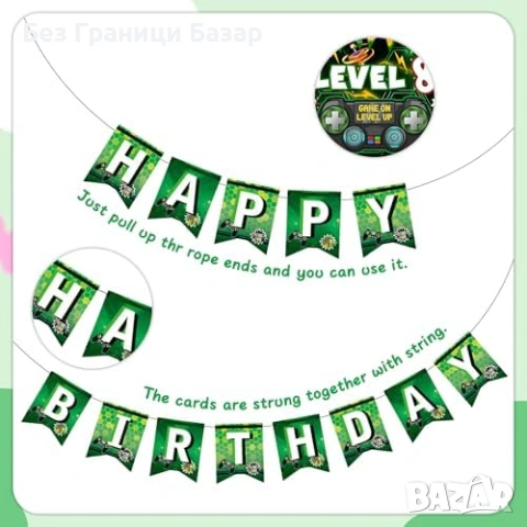 Нова 8-и рожден ден гейминг украса 38 части банер балони фон дете парти, снимка 3 - Други - 53665305
