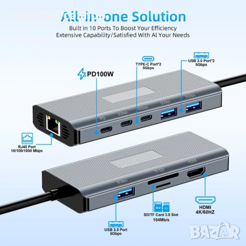 Докинг станция Microsoft Surface 10 в 1 с HDMI, Ethernet, USB PD, снимка 10 - Кабели и адаптери - 53515108