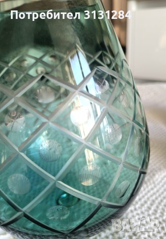 Кристална ваза гравирана зелена Германия 60-те години, снимка 6 - Антикварни и старинни предмети - 41116639