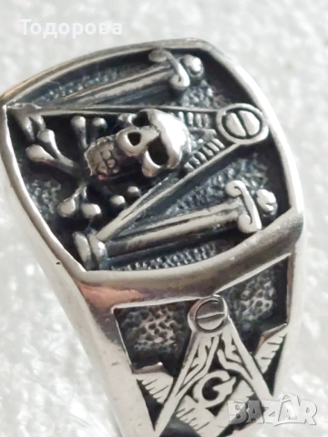 Много рядък,автентичен, сребърен масонски пръстен,сребро 925, снимка 8 - Пръстени - 52429641