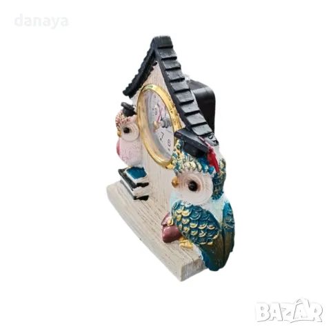 5832 Настолен часовник Къщичка с две бухалчета, 13x12cm, снимка 5 - Стенни часовници - 49568728