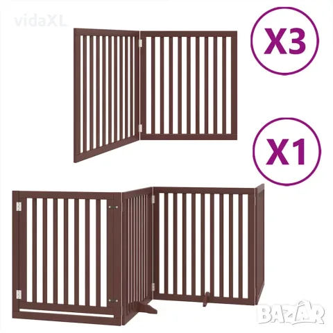 vidaXL Сгъваема преграда за куче с врата 10 панела кафяв 800 см топола