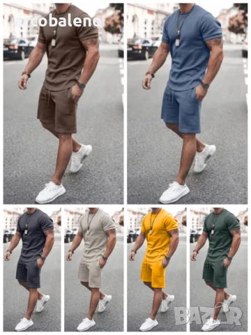 Моден мъжки летен комплект от две части, 11цвята 