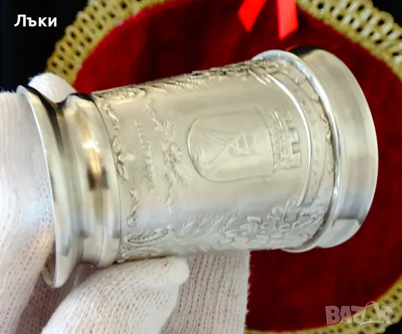 Чаша от калай,шот,немски гербове. , снимка 3 - Антикварни и старинни предмети - 48042443