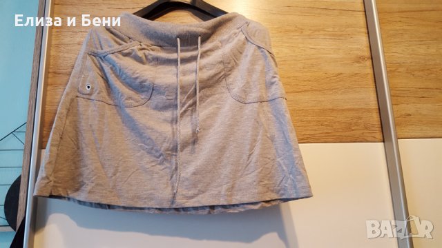миди сива памучна спортна пола Х&М с широк колан и връзки, джобчета, снимка 1 - Поли - 35892354