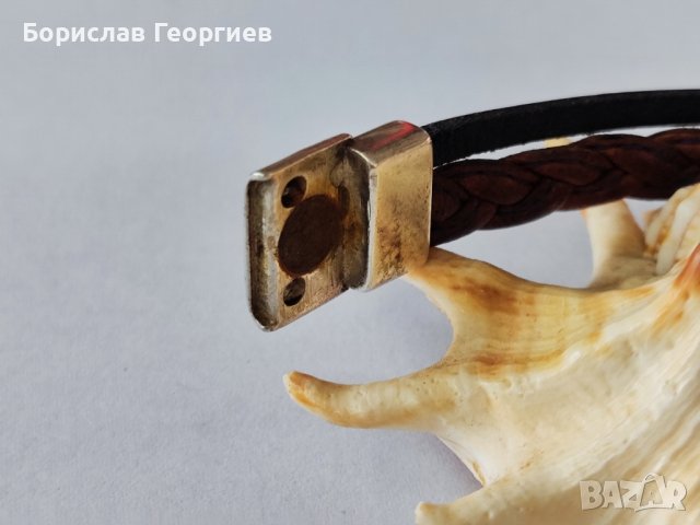 Кожена гривна със сребърни елементи, снимка 6 - Гривни - 44492444