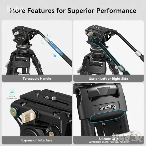 Професионален карбонов видео статив Smallrig FreeBlazer Heavy-Duty Carbon Tripod Kit AD-100, снимка 8 - Чанти, стативи, аксесоари - 55815026