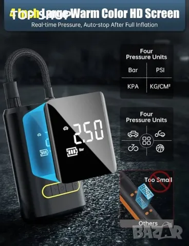 Нагнетател за гуми Oasser, преносим въздушен компресор, безжична въздушна помпа за автомобилни гуми, снимка 5 - Аксесоари и консумативи - 48770433