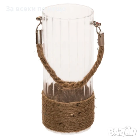 Прозрачна стъклена ваза с конопена дръжка Код P1021, снимка 2 - Вази - 51223598
