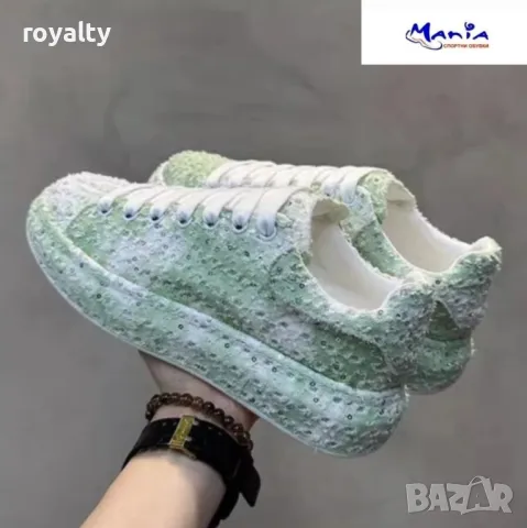 Дамски дънкови маратонки в зелено, снимка 2 - Маратонки - 49944386