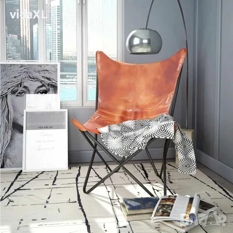 vidaXL Стол тип пеперуда, кафяв, естествена кожа, снимка 3 - Столове - 56146369