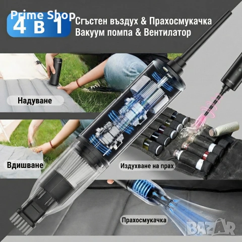 4-в-1: Безжична мини прахосмукачка, духалка и помпа, 8000Pa, 7800mAh, снимка 3 - Прахосмукачки - 51257343
