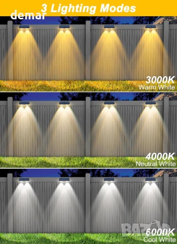Соларни осветителни тела за огради NATPOW, 3 режима 3000K/4000K/6000K, 4 броя, снимка 2 - Соларни лампи - 50950103