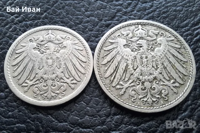 Стара монета/и 5 и 10 пфенига 1911 г. букви А - Германия-красиви !, снимка 7 - Нумизматика и бонистика - 49514758