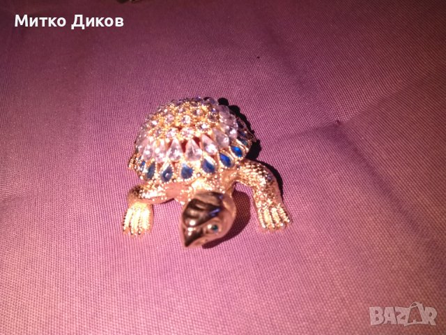 Костенурка- лукс кутия за бижута от метал инкрустирана с камъни 70х55мм и Н-30мм нова, снимка 8 - Други - 39052255