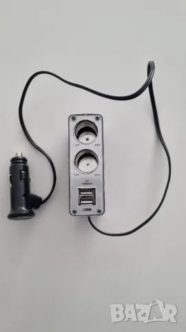 Зарядно устройство вход:12/24VDC/разклонител 2xUSB + Twin sockets
