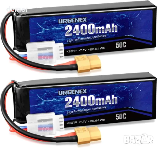 URGENEX 11.1 V 2400 mAh Lipo батерия 50C с висока скорост на разреждане 3S RC батерии с XT60, 2 броя