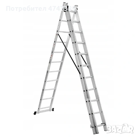 Алуминиева стълба трираменна комбинирана ROTOR KME311, 297 / 540 / 810 cm, снимка 3 - Винтоверти - 53616063