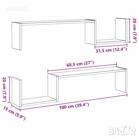 vidaXL Стенен рафт 2 бр. Черния дъб 100 x 15 x 20 см, снимка 8 - Етажерки - 56148324