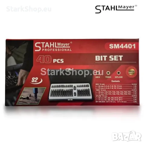 Професионален Комплект Битове – Накрайници STAHLMAYER Hex XZN и Torx 1/2″, 3/8″ 40 броя SM4401, снимка 3 - Други инструменти - 50316180