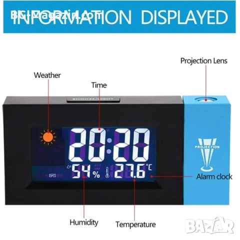 Модерен LED настолен електронен часовник с проектор на стена таван будилник аларма светещ дигитален, снимка 5 - Други - 51039948