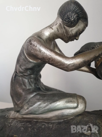 52см-6кг фигура на H.Fady/статуетка La Chasse Interrrompue/стара френска бронзова скулптура, снимка 5 - Антикварни и старинни предмети - 51455330