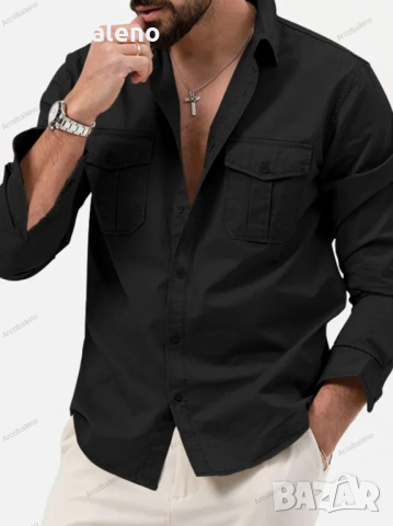 Нова мъжка горна риза с много джобове и дълги ръкави, 5цвята , снимка 11 - Ризи - 44840632