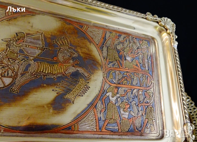 Бронзов поднос,плато,пано Египет,колесница. , снимка 4 - Антикварни и старинни предмети - 53262389