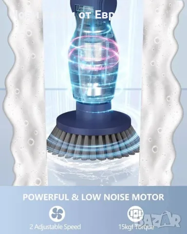 Електрическа четка за почистване Leebein, с 8 сменяеми глави, регулируема дълга дръжка 38-132 см, снимка 3 - Други - 48672886