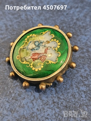 Сребърна брошка с guilloche enamel., снимка 7 - Колиета, медальони, синджири - 53709844