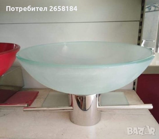 2 модела мивки от червено и прозрачно темперирано стъкло, диаметър 43 см, вис.17см., снимка 1 - Мивки - 39831758