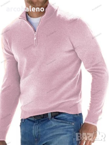 Топ мъжки ежедневен пуловер с V-образно деколте и цип, 10цвята, снимка 3 - Пуловери - 39111155