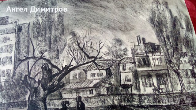 Ангел Ботев картина въглен, снимка 3 - Картини - 41359875