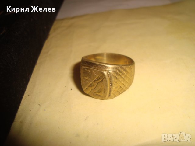 СТАР ПОЗЛАТЕН БРОНЗОВ ПРЪСТЕН ОРНАМЕНТИРАН РЪЧНО МАЙСТОРСКА АРТ ДЕКО ИЗРАБОТКА МАСИВЕН 6814, снимка 7 - Пръстени - 33866872