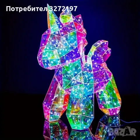 Ръчно изработена USB Великолепна, голяма, светеща скулптура LED Еднрог, снимка 5 - Настолни лампи - 47979237