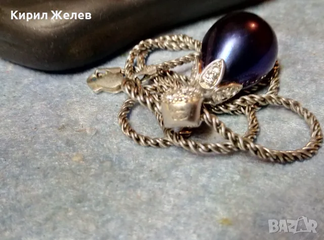 МАРКОВО ПЕРЛЕНО СРЕБЪРНО КОЛИЕ СРЕБРО 925 с ОГРОМНА НАТУРАЛНА ЧЕРНА ПЕРЛА БИСЕР и ЦИРКОНИ 25989, снимка 8 - Колиета, медальони, синджири - 49247395