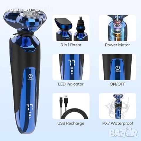 Нова Мъжка Електрическа Бръсначка 3 в 1 USB Зареждане, IPX7 Под Душа, снимка 6 - Електрически самобръсначки - 42637584